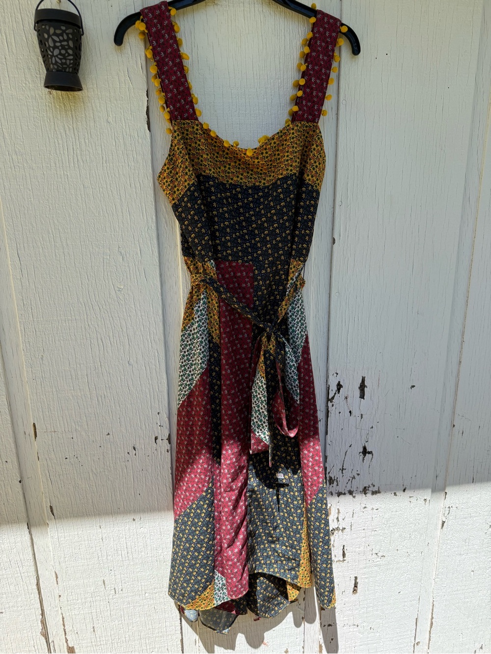 French Connection Mixed Patchwork Maxi Dress in Burgundy, Mustard & Navy ADITA